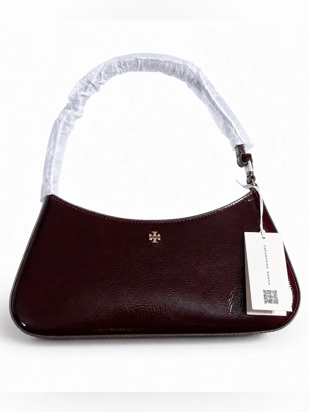 Tory Burch Burgundy Oxblood Textured Patent Shoulder Bag NWT